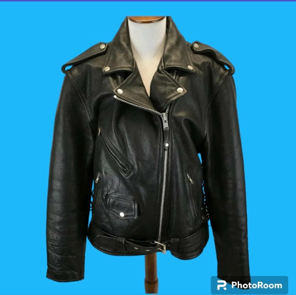 Sz 14 Black Leather Motorcycle Jacket